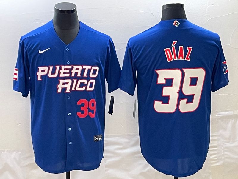 Men 2023 World Cub Puerto Rico 39 Diaz Blue Nike MLB Jersey8